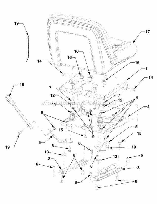 Seat Diagram and Parts List for 5254E 54AE542-710, 54BE542-710, 54CE542-710 Cub Cadet Lawn Tractor
